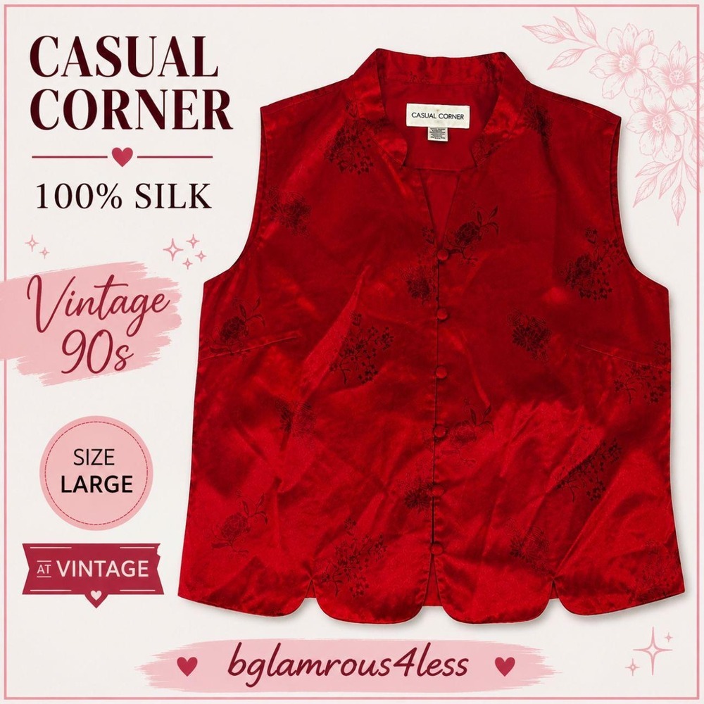 Vintage-inspired Casual Corner 100% silk sleeveless blousered floral jacquard
